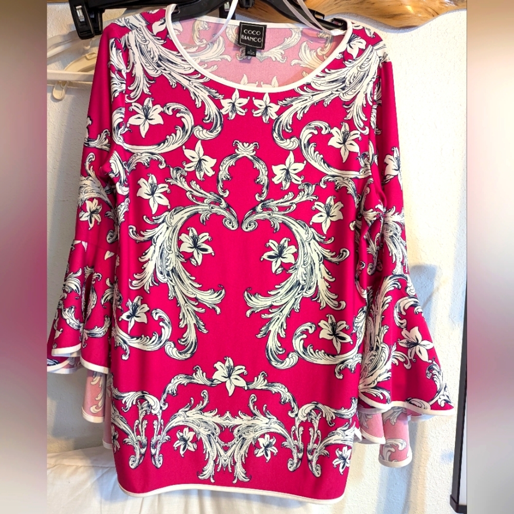 Coco Bianco Fuchsia Floral Scroll Tunic